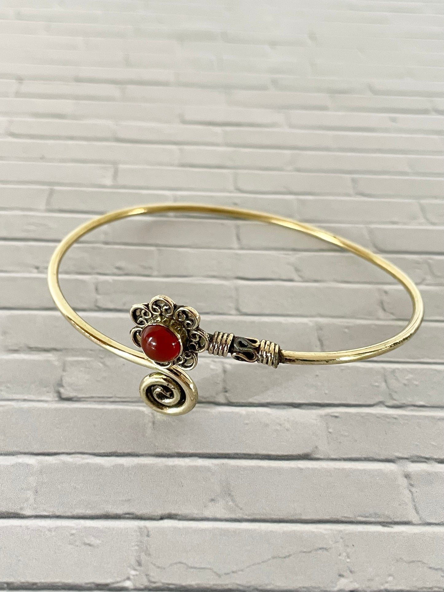 Carnelian Brass Cuff ~ adjustable