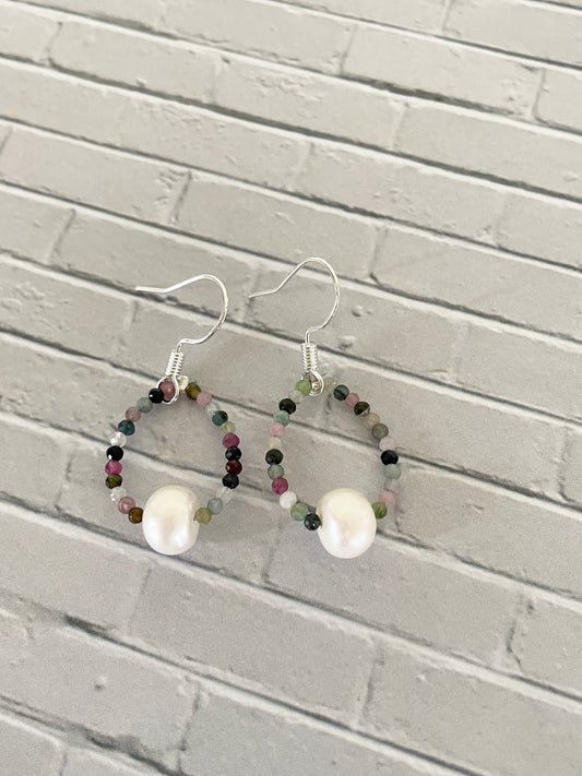 Faceted Multi Tourmaline/Pearl Dangles