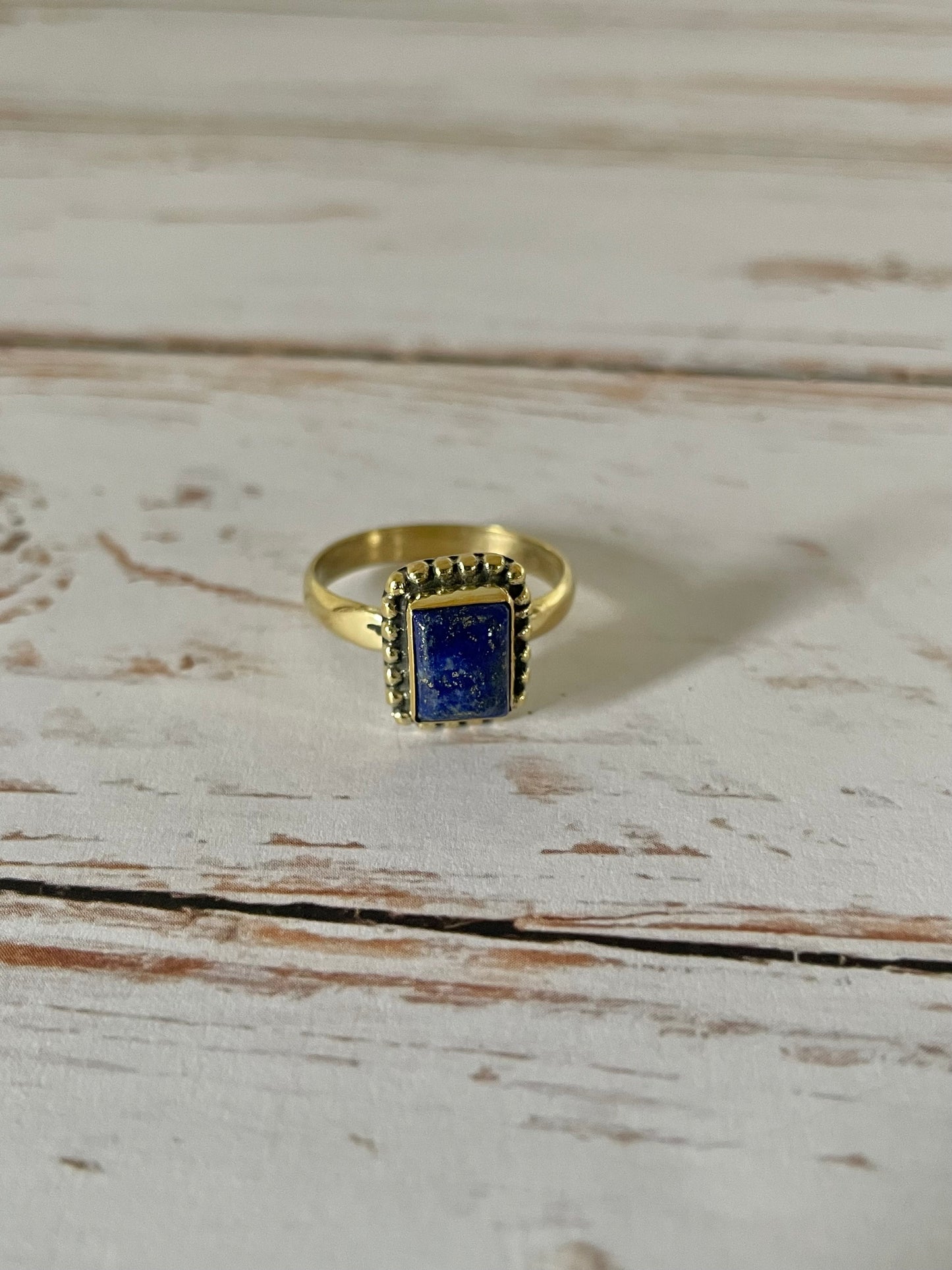 Lapis Lazuli Brass Ring - Sizes listed