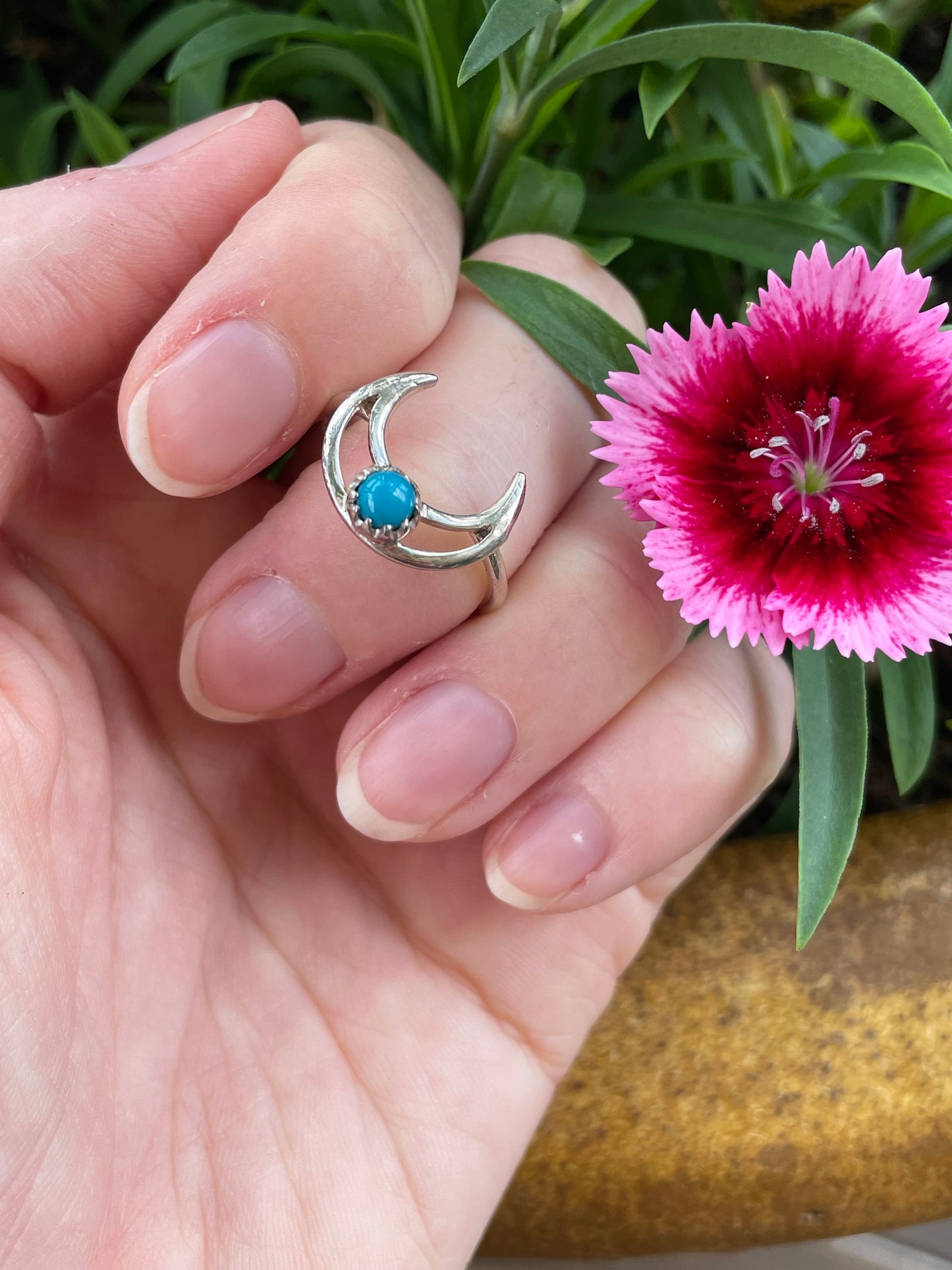 Tibetan Turquoise Moon Silver Ring