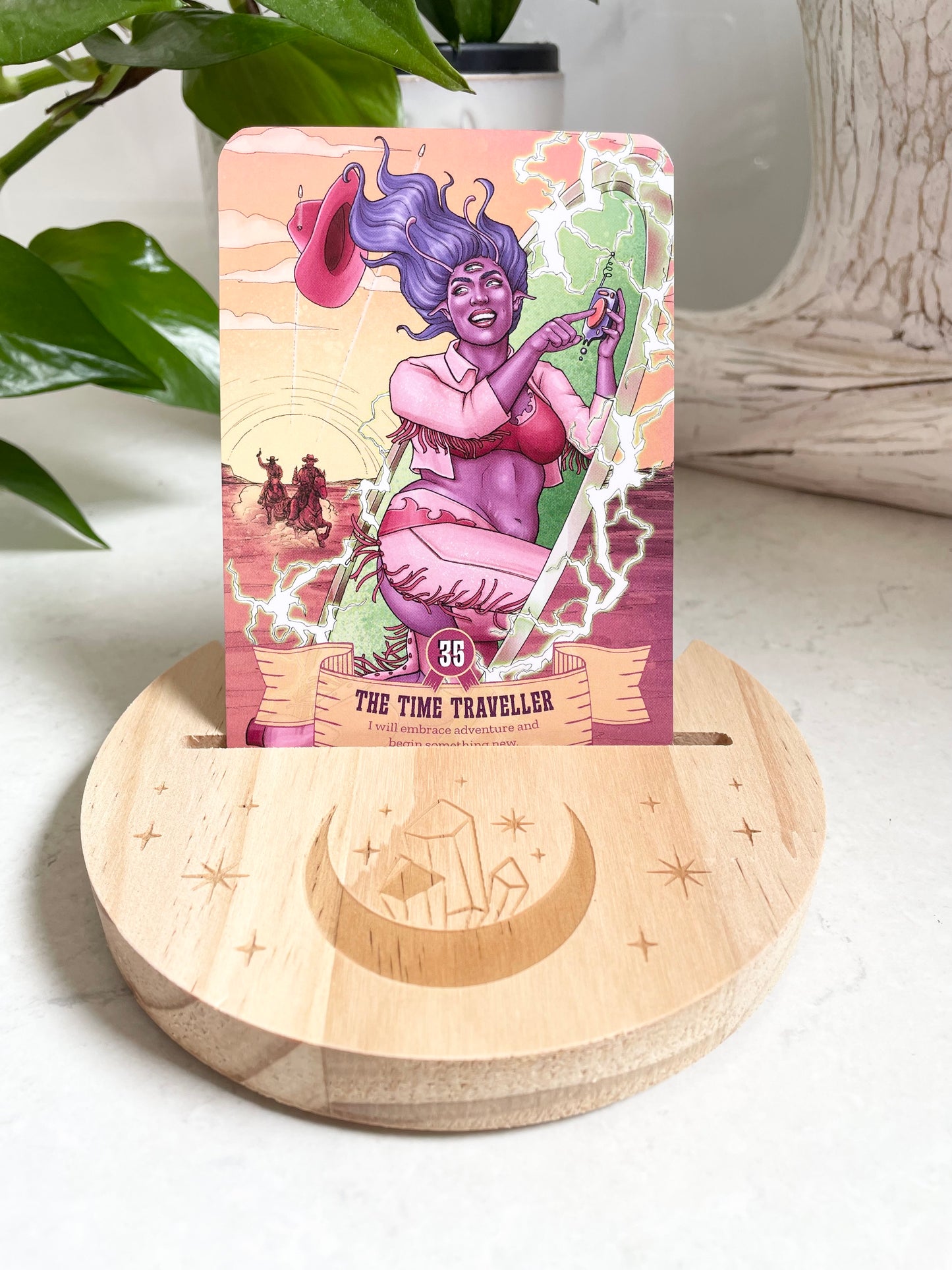 Crescent Moon Tarot/Oracle Card Wooden Holder