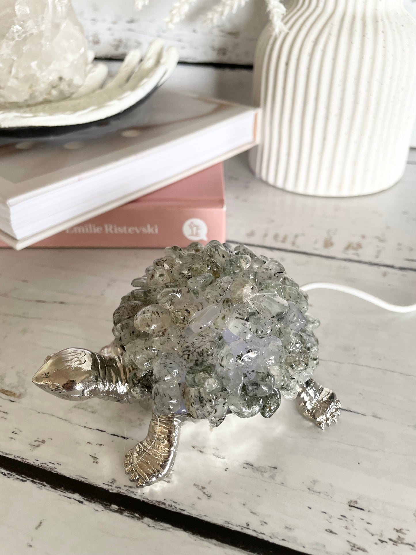 Tortoise Led Lamp - Quartz with Inclusions/Lodolite
