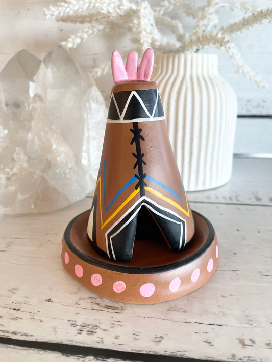 Handmade Clay Incense/Cone Burner ~ Teepee Earth Spirit