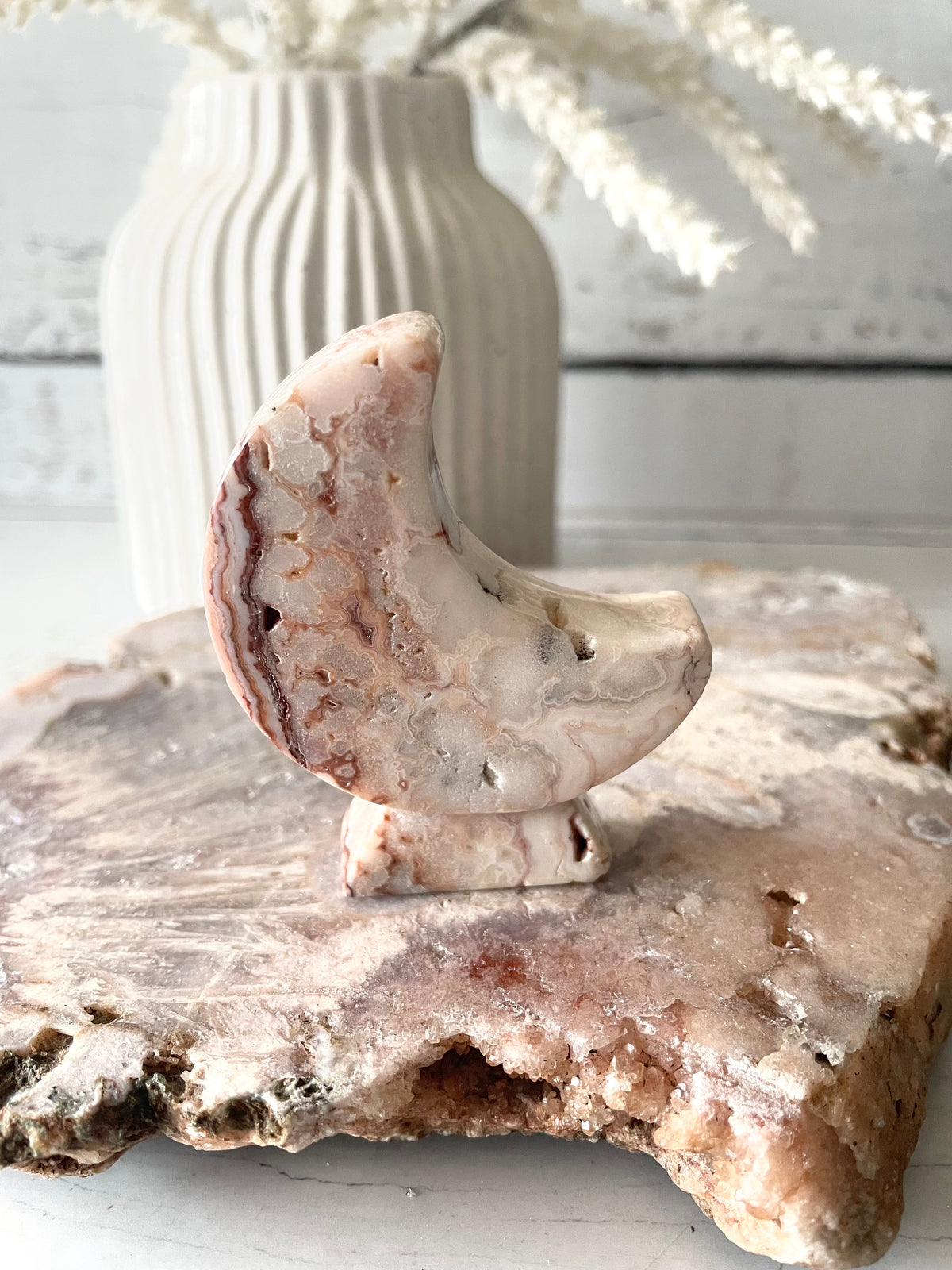 Mexican Pink Crazy Lace Agate Moon