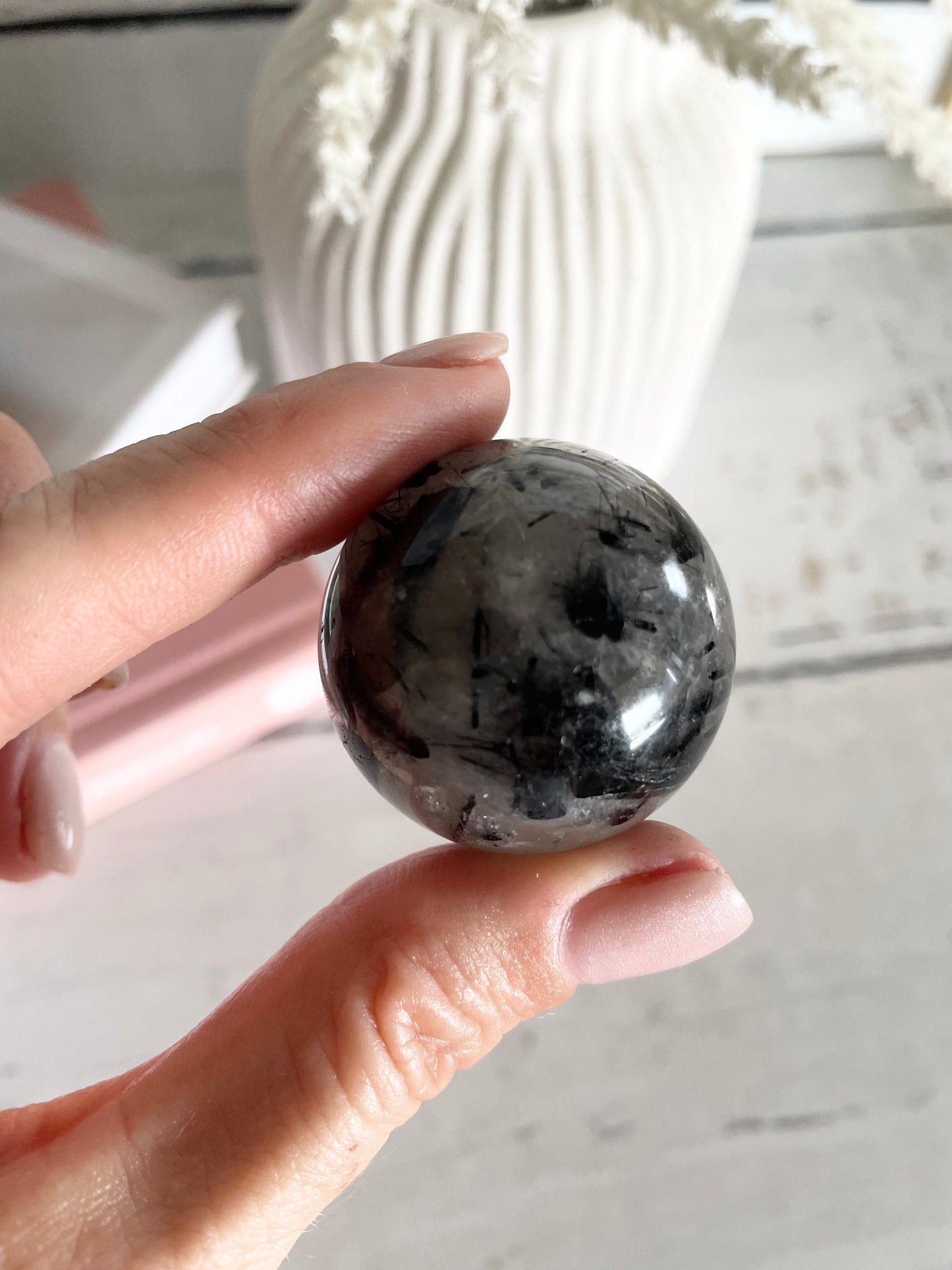 Tourmaline In Quartz Sphere Includes Holder