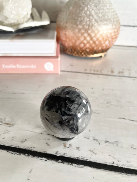 Tourmaline In Quartz Sphere Includes Holder