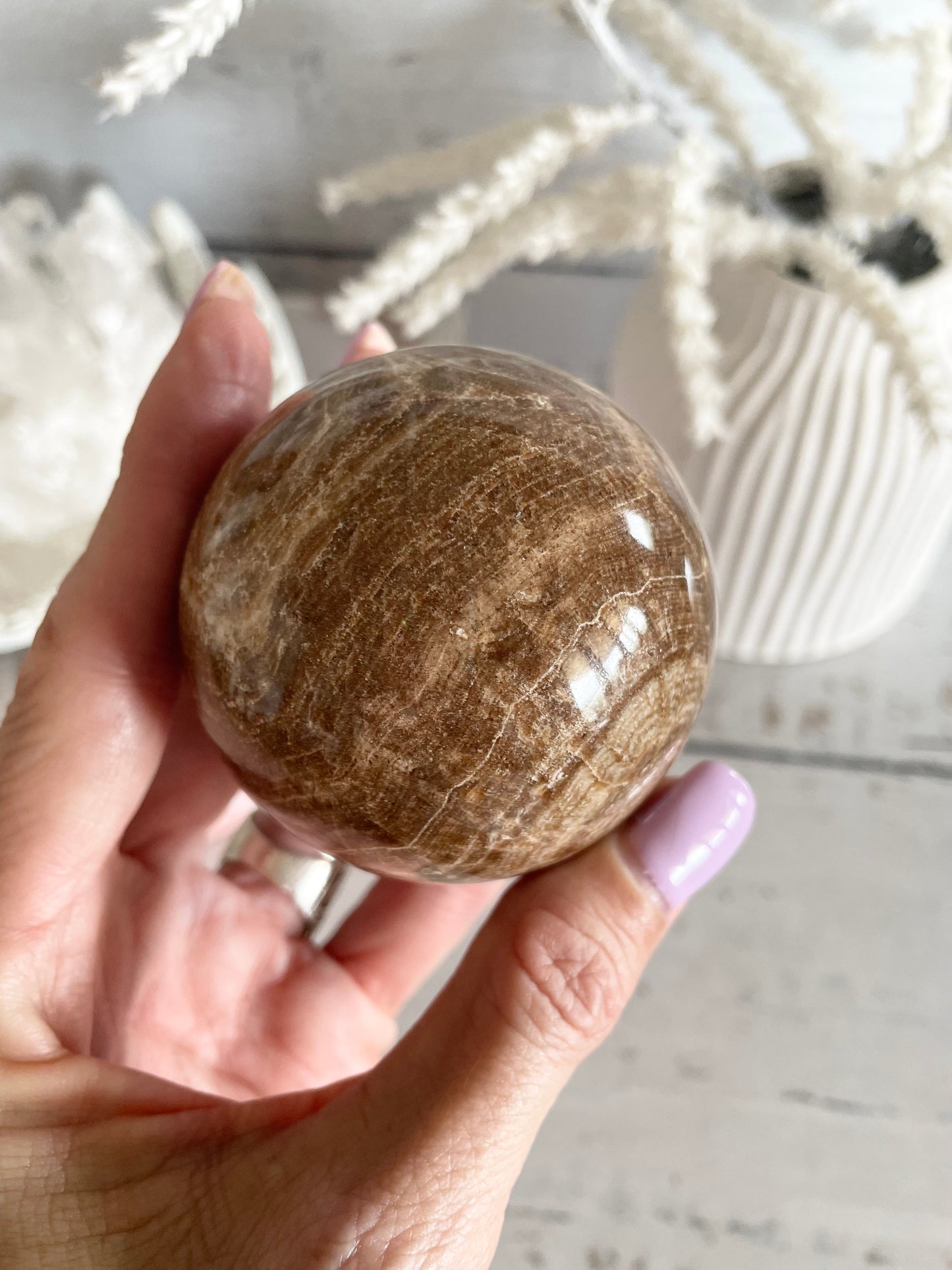 Chocolate Calcite Sphere Includes Holder