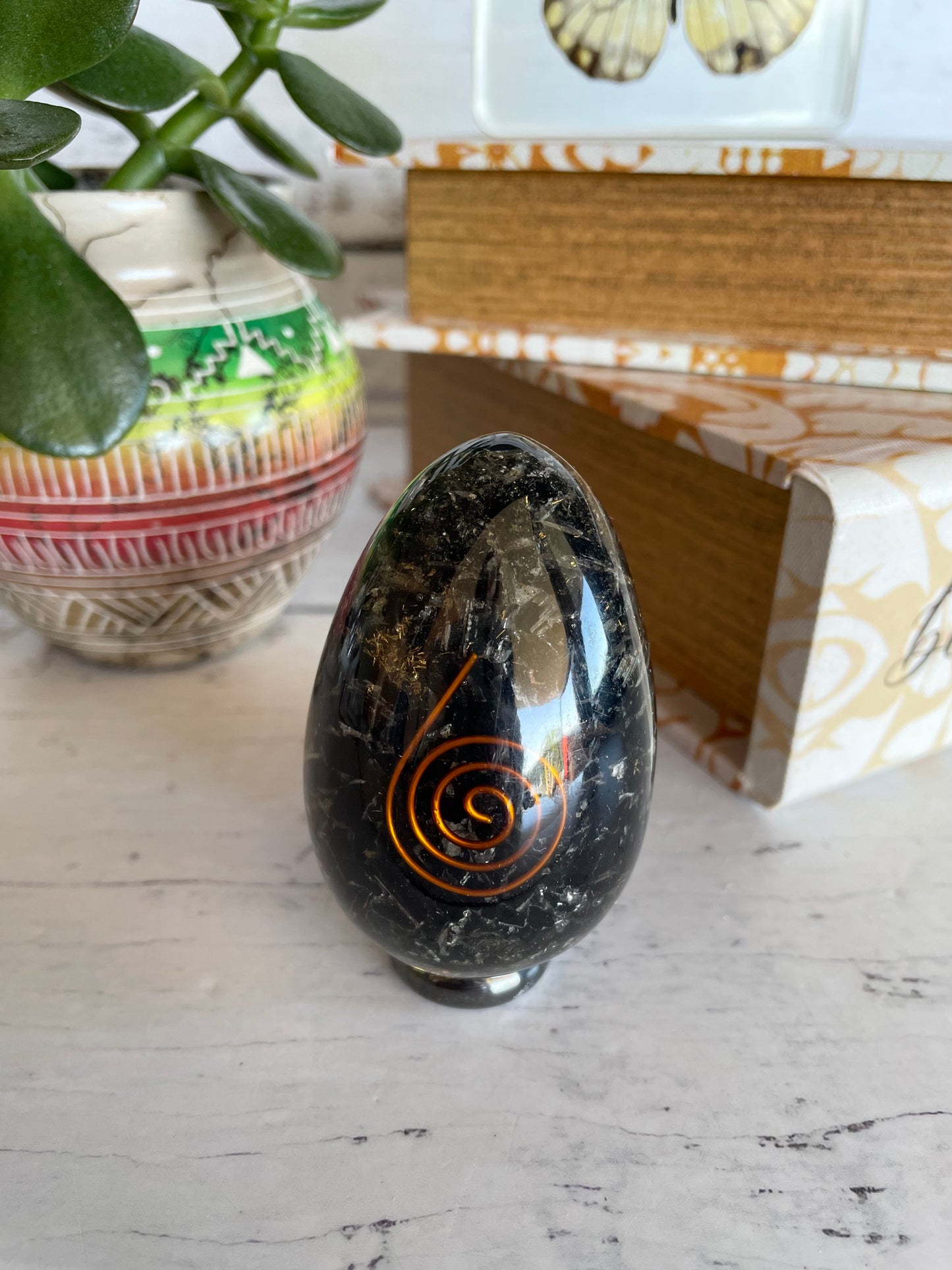 Orgone Egg - Black Tourmaline Includes Hematite Ring