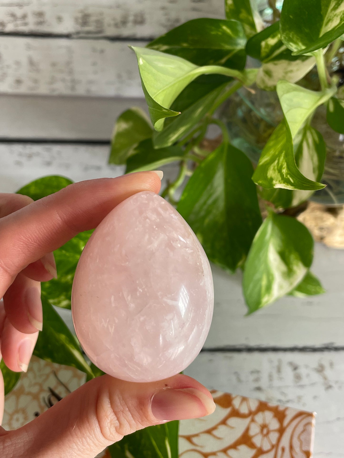 Rose Quartz Egg Includes Hematite Ring