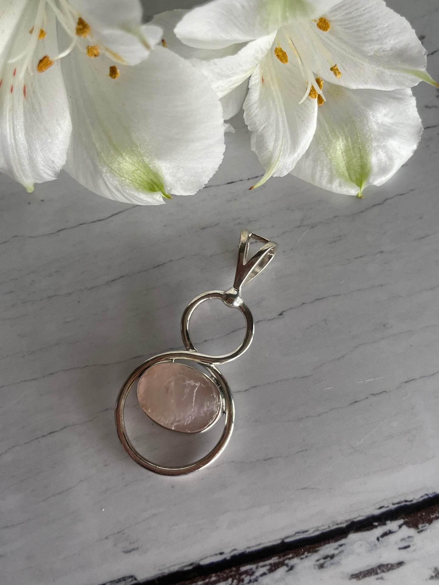 Rose Quartz Silver Raw Pendant