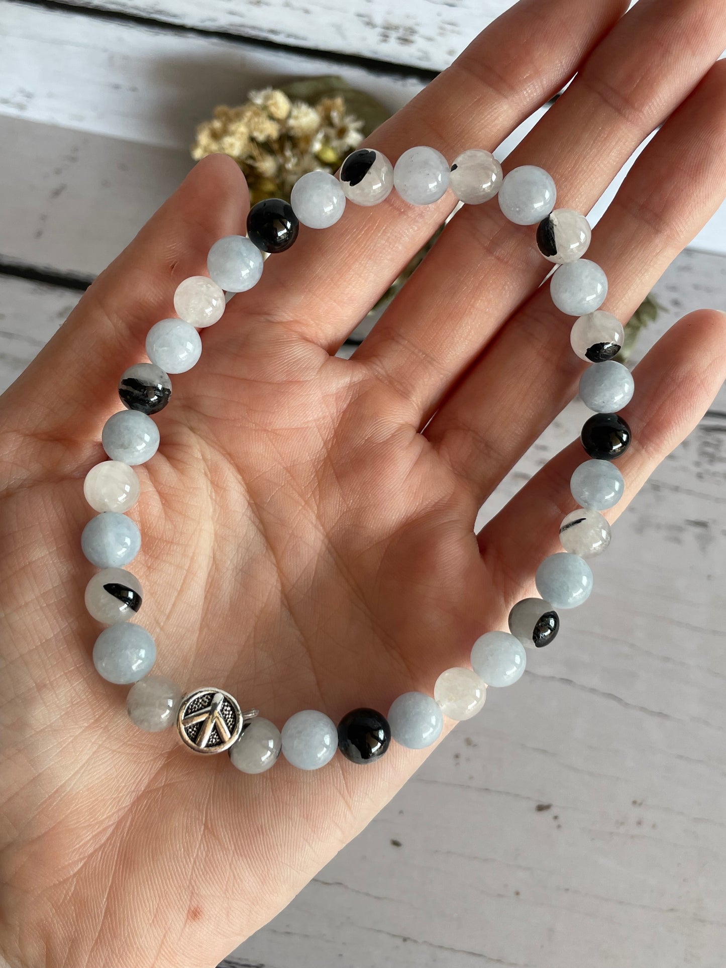 Aquamarine & Tourmaline Quartz Healing Anklet ~ Calming Anxiety ©️