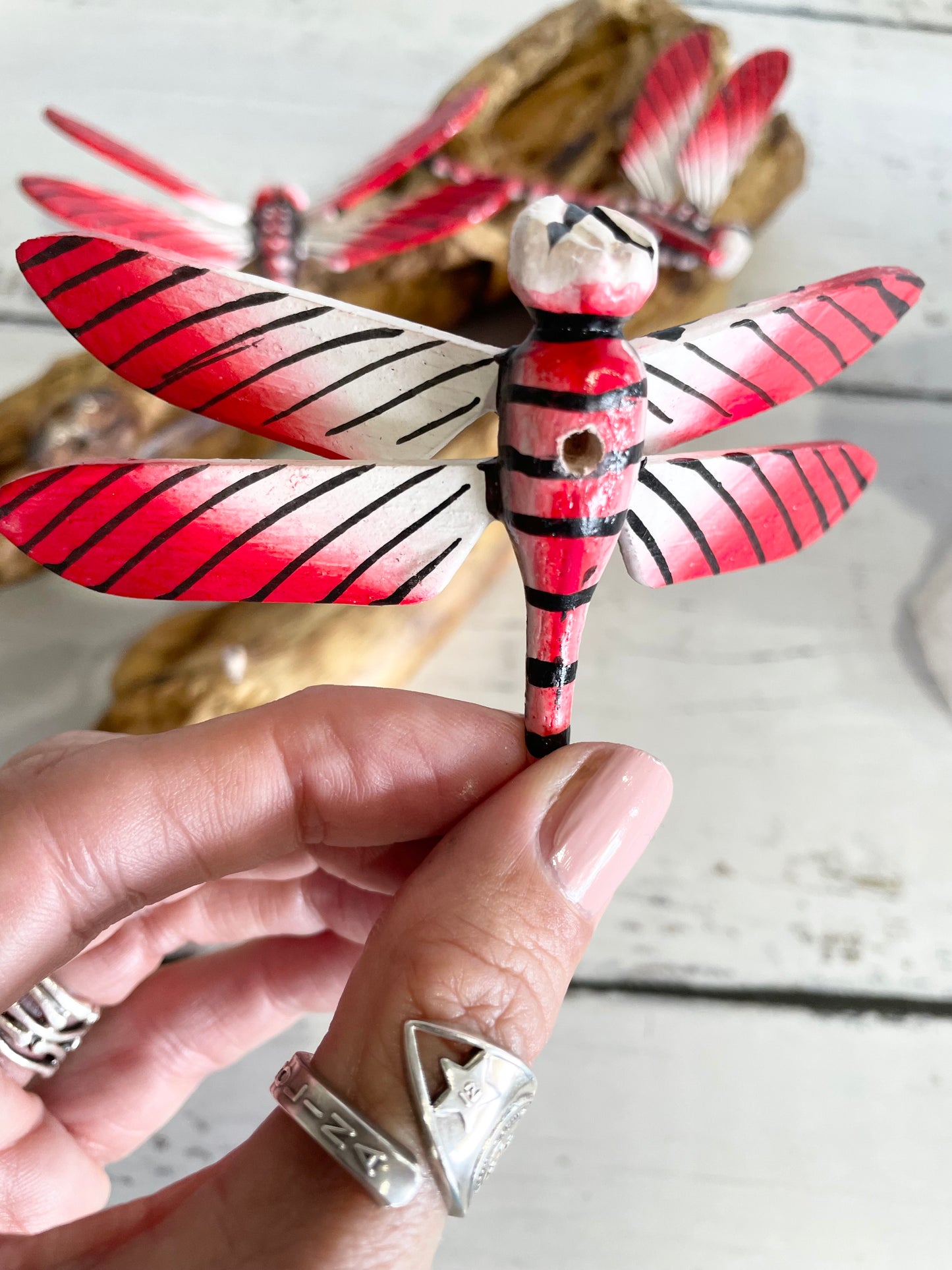 Mango Wood ~ Spirit Dragonfly red/coral