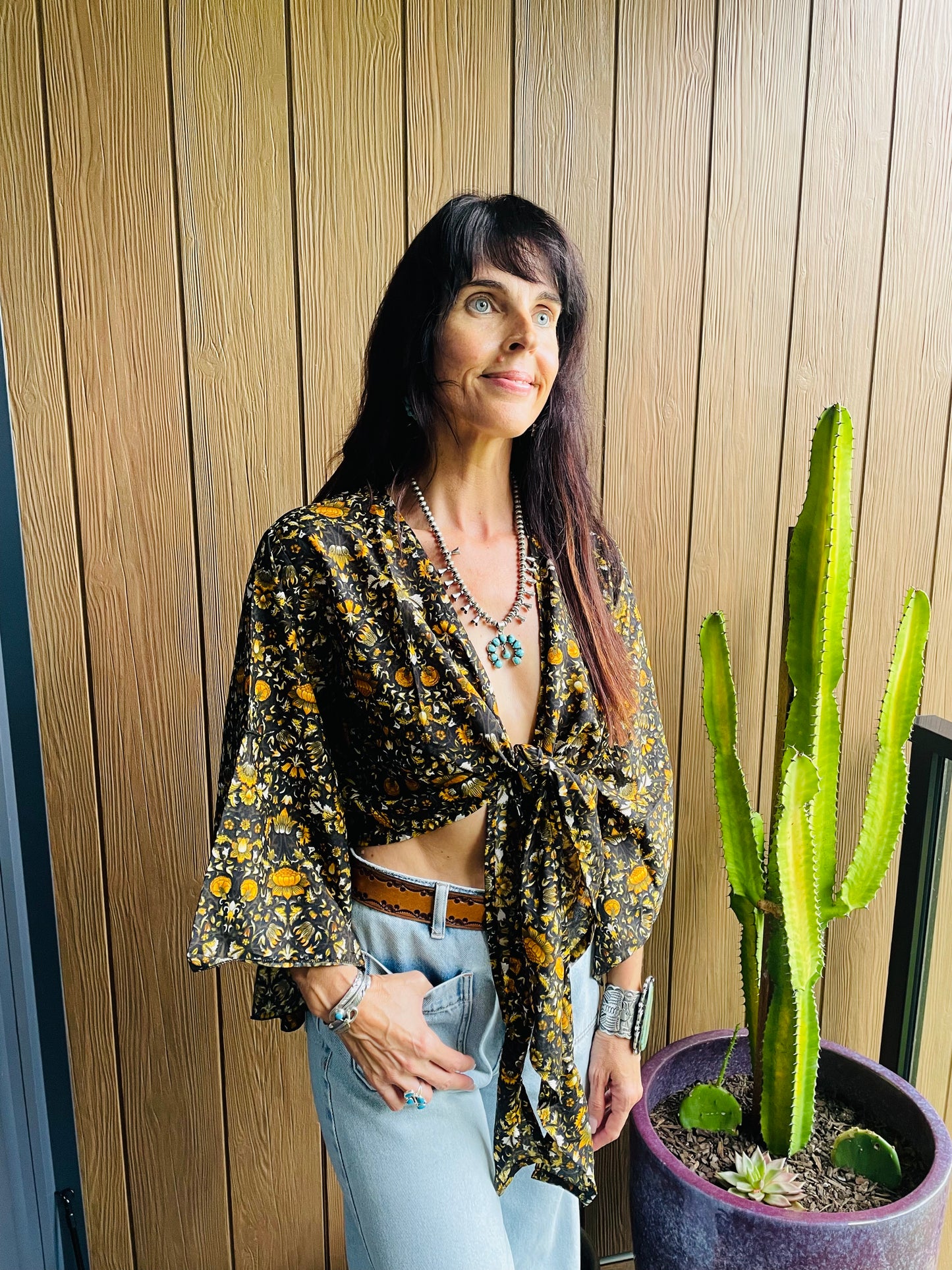 Upcycled Sari Top Long Sleeves