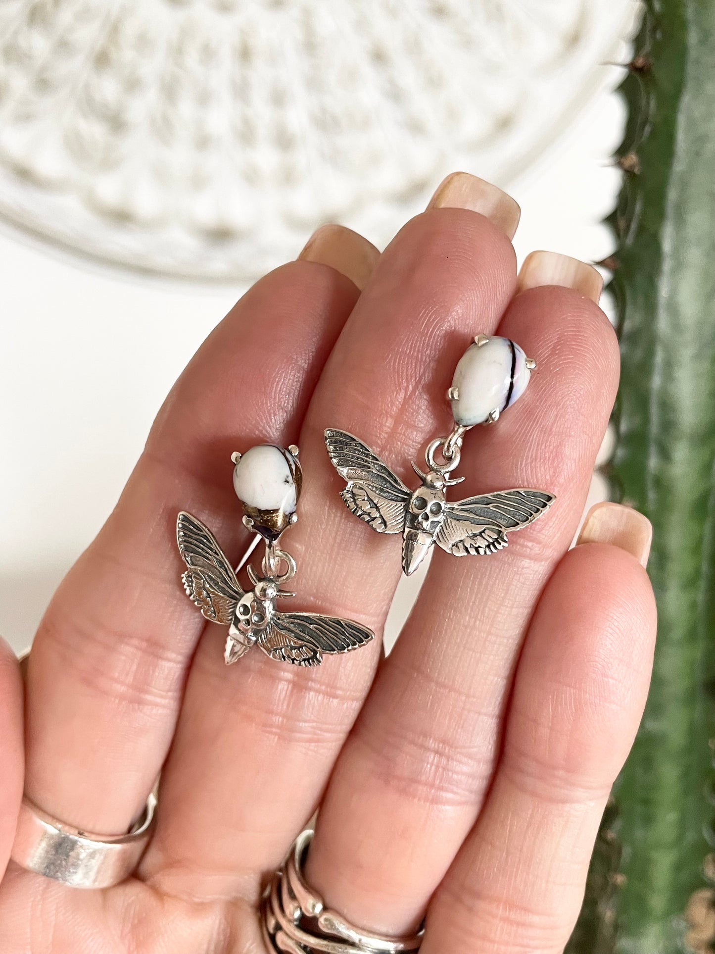 White Dahlia Turquoise Studs