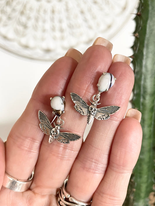 White Dahlia Turquoise Studs