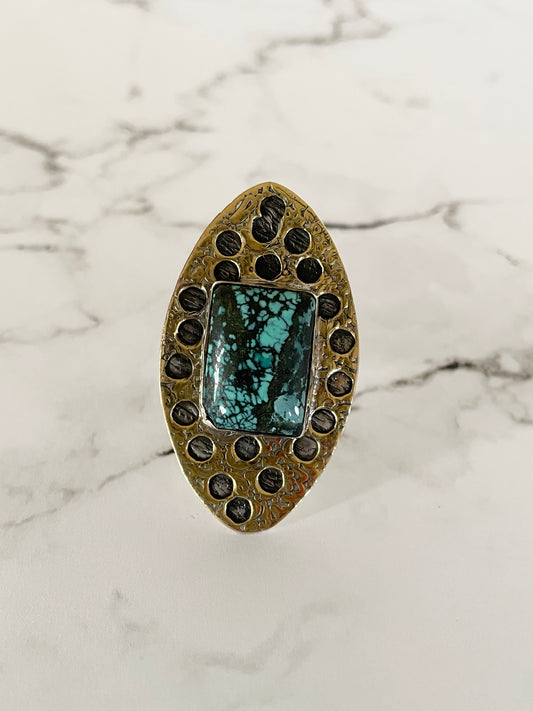 Tibetan Turquoise adjustable ring ~ sizes 6.5-10
