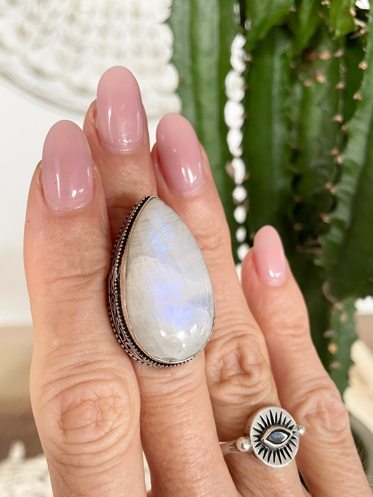 Rainbow Moonstone Ring  ~ size 6.5