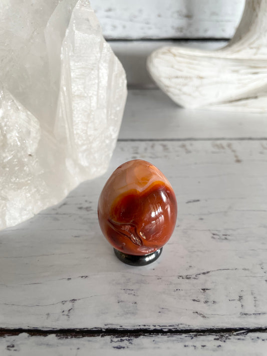 Carnelian Egg Includes Hematite Ring