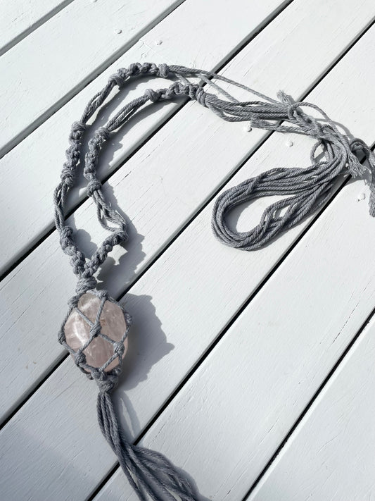 Made by Wayne Macrame Hanging - Rose Quartz Palm Stone