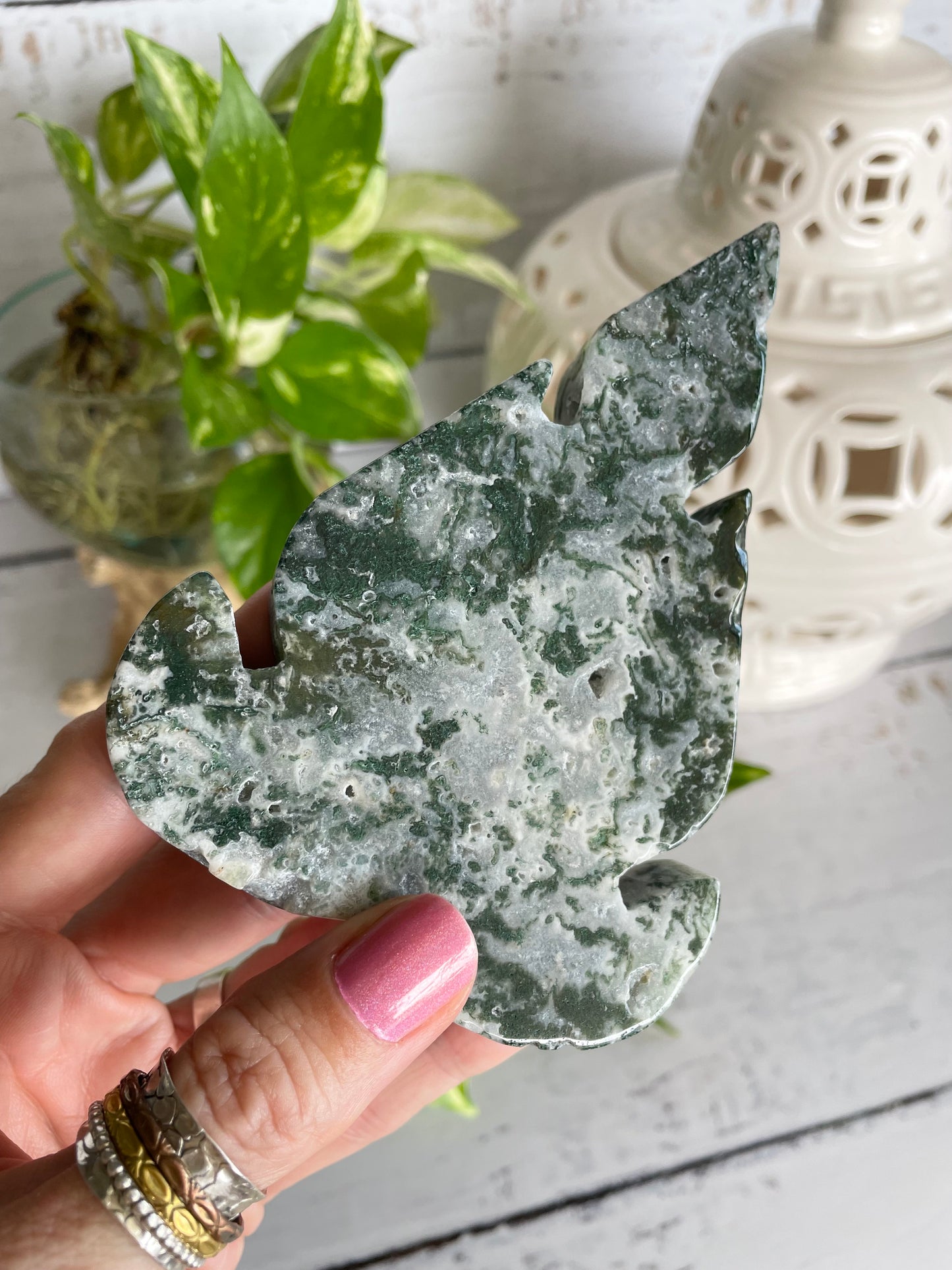 Moss Agate Arrow Heart