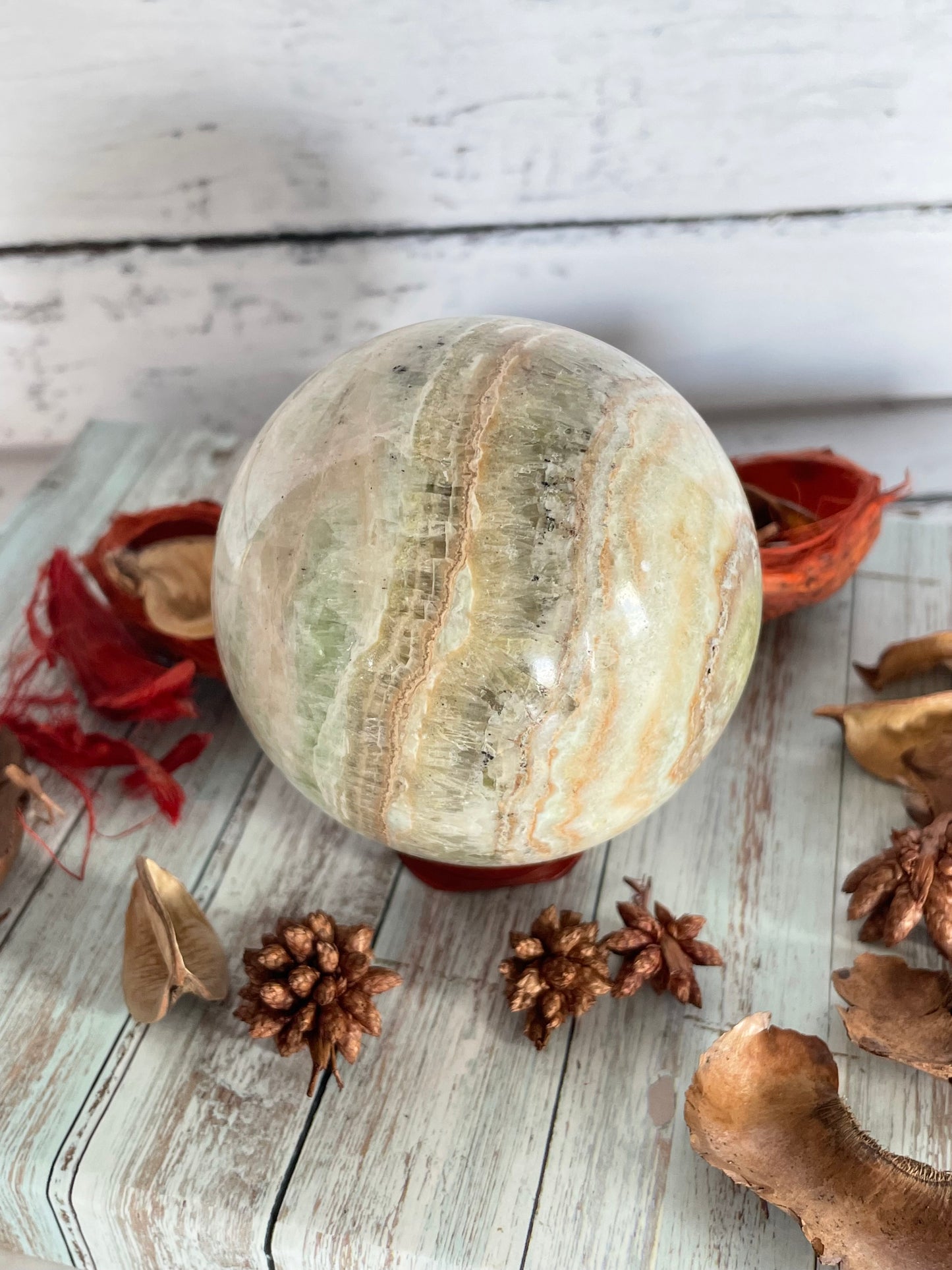 Caribbean Calcite Sphere Includes Wooden Holder