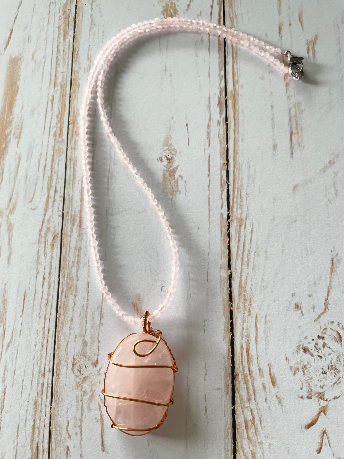 Rose Quartz Copper Wire Wrapped Necklace