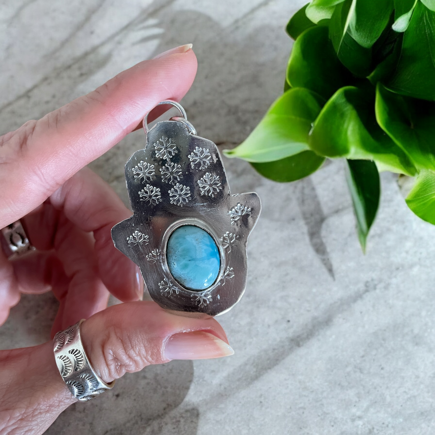 Hamsa Amulet ~ Larimar