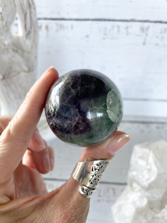 Rainbow Fluorite Sphere Includes Wooden Holder