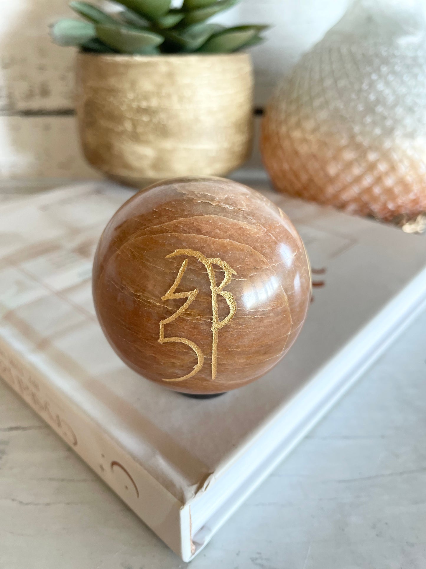 Peach Moonstone Reiki Sphere Includes Holder
