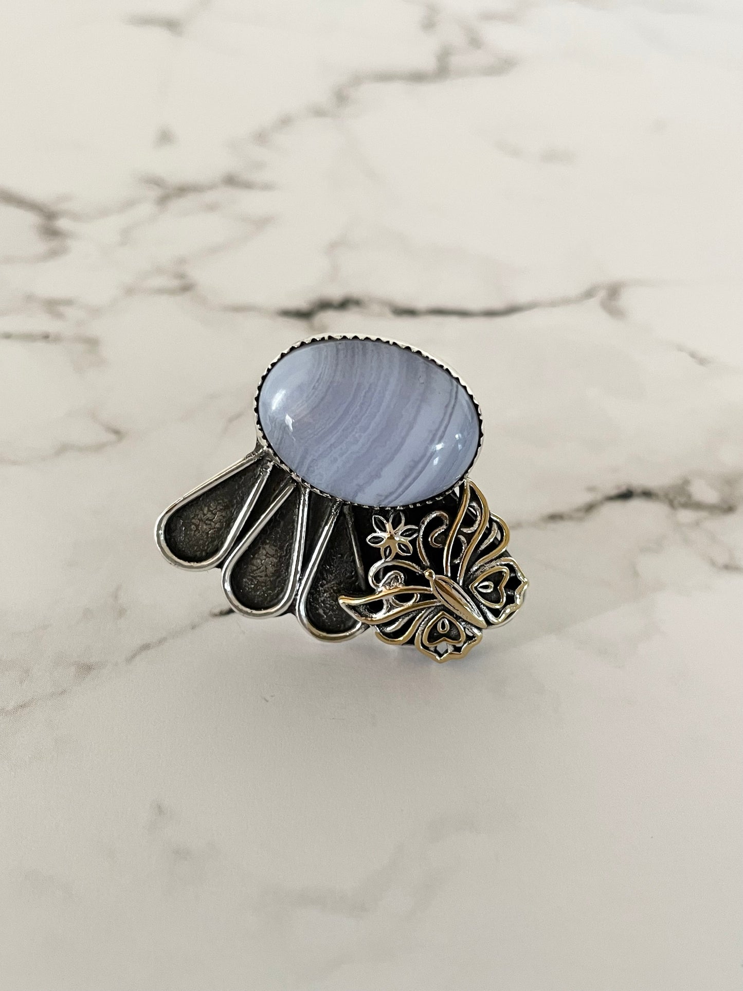 Blue Lace Agate adjustable ring ~ sizes 6.5-10
