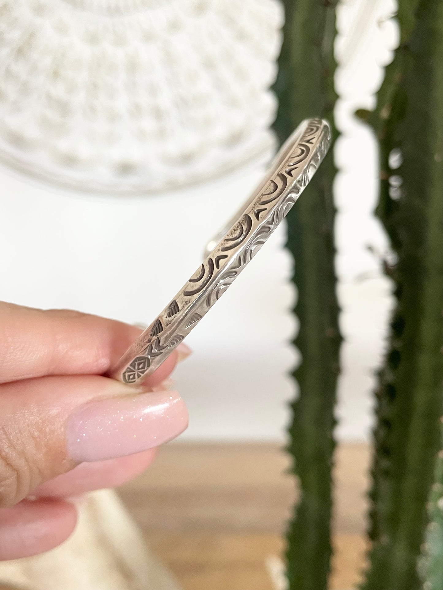 Tribal Hand stamped solid silver cuff