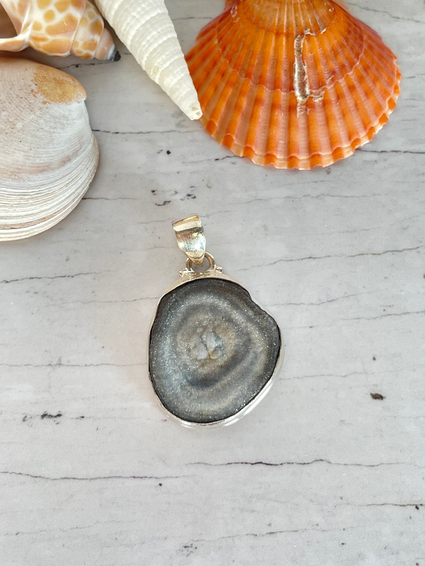 Druzy Quartz Raw Silver Pendant