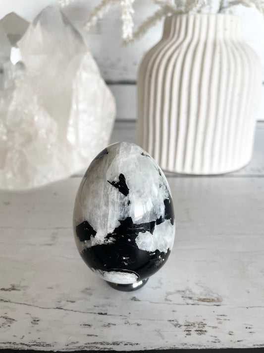 Rainbow Moonstone Egg with holder