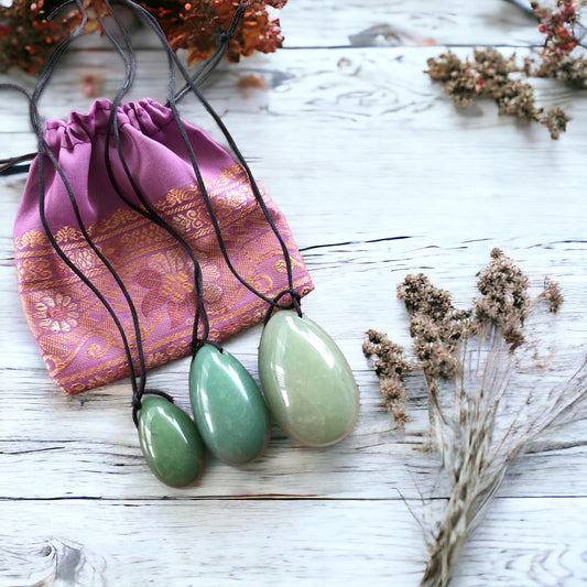 Yoni Eggs ~ Green Aventurine Set of 3 with Sari pouch