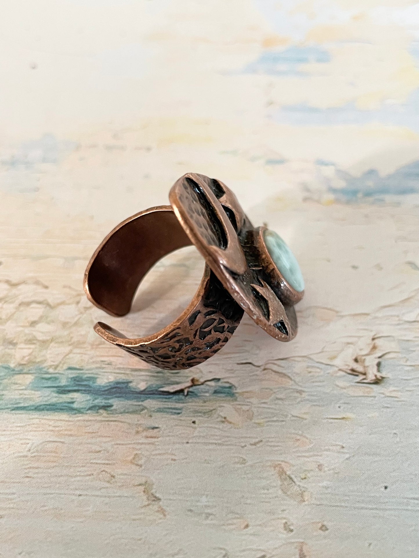 Copper Ring adjustable size 6-10 ~ Larimar