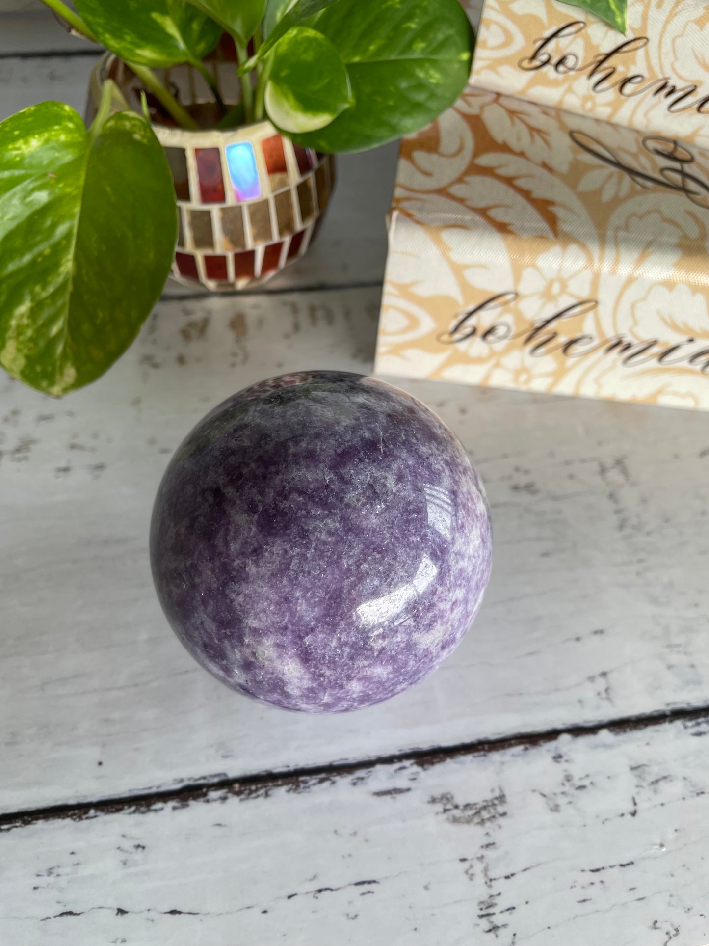 Lepidolite Sphere Includes Wooden Holder