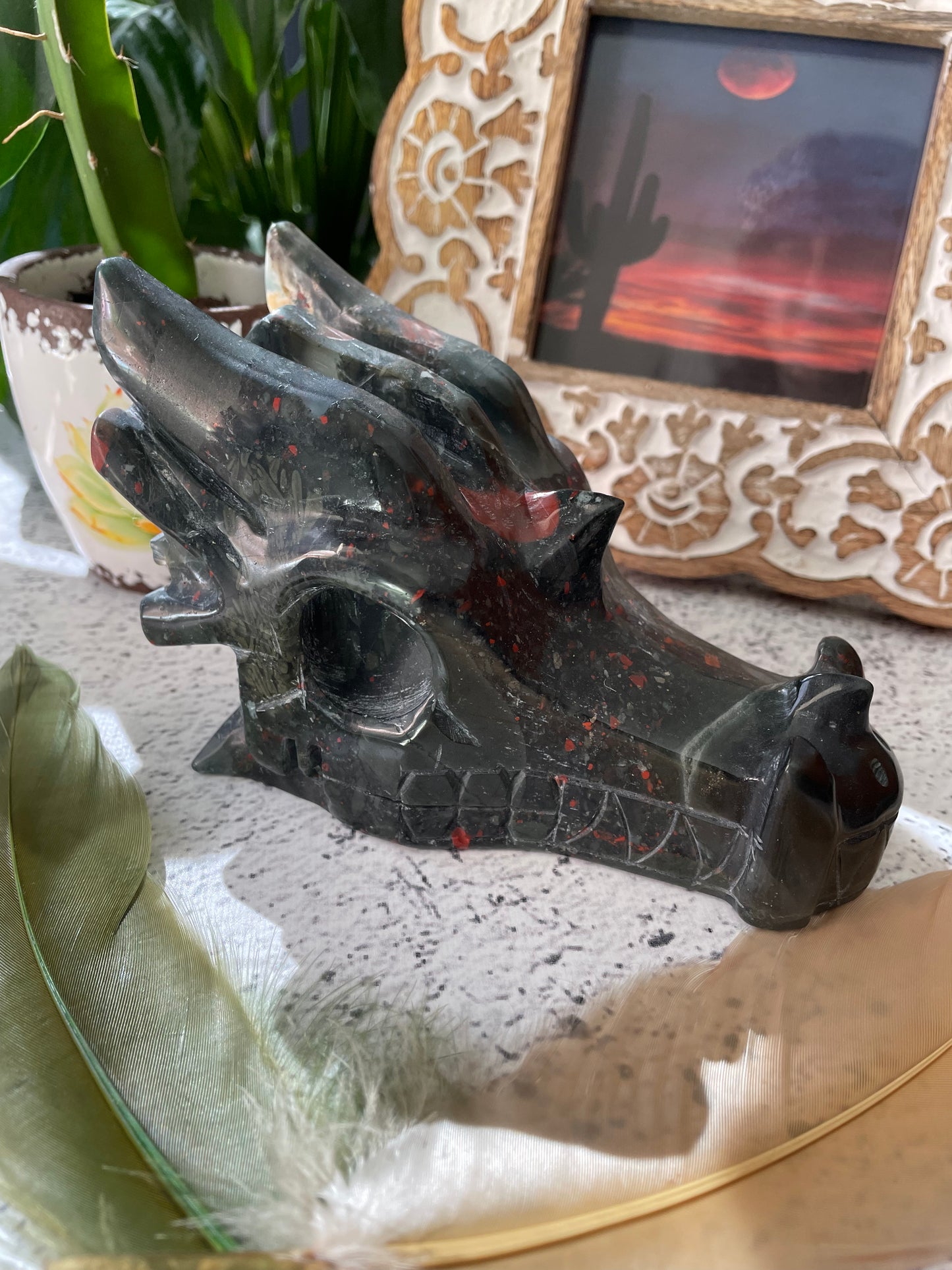 African Bloodstone Dragon Skull