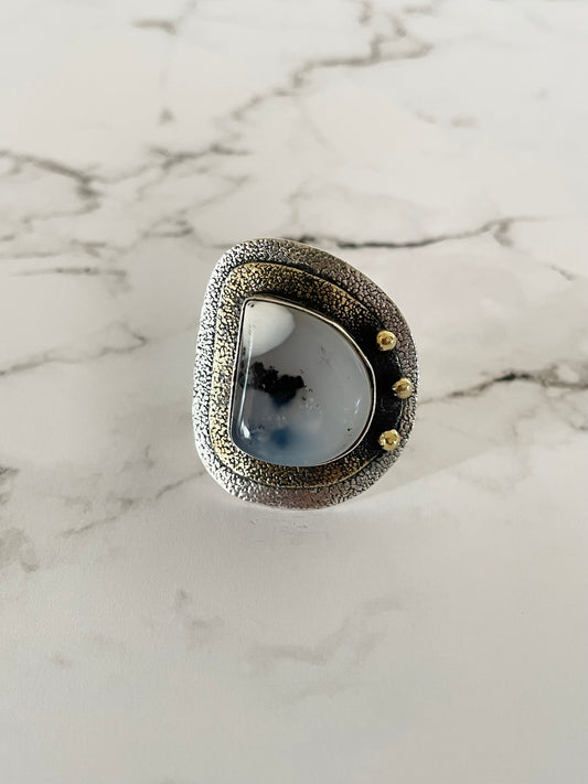 Dendritic Opal adjustable ring ~ Sizes 6.5-10