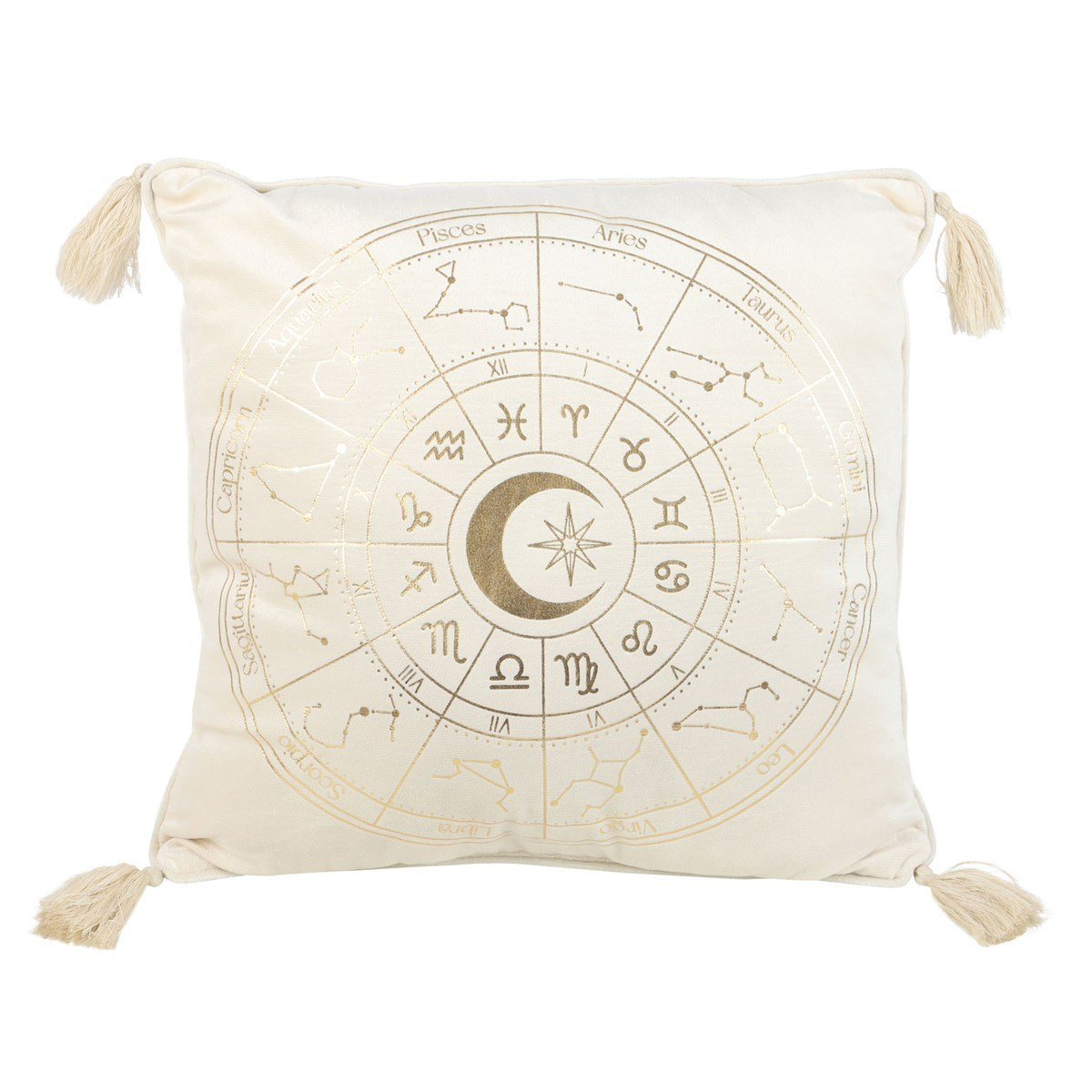 Astrology Wheel Off White Velvet Cushion