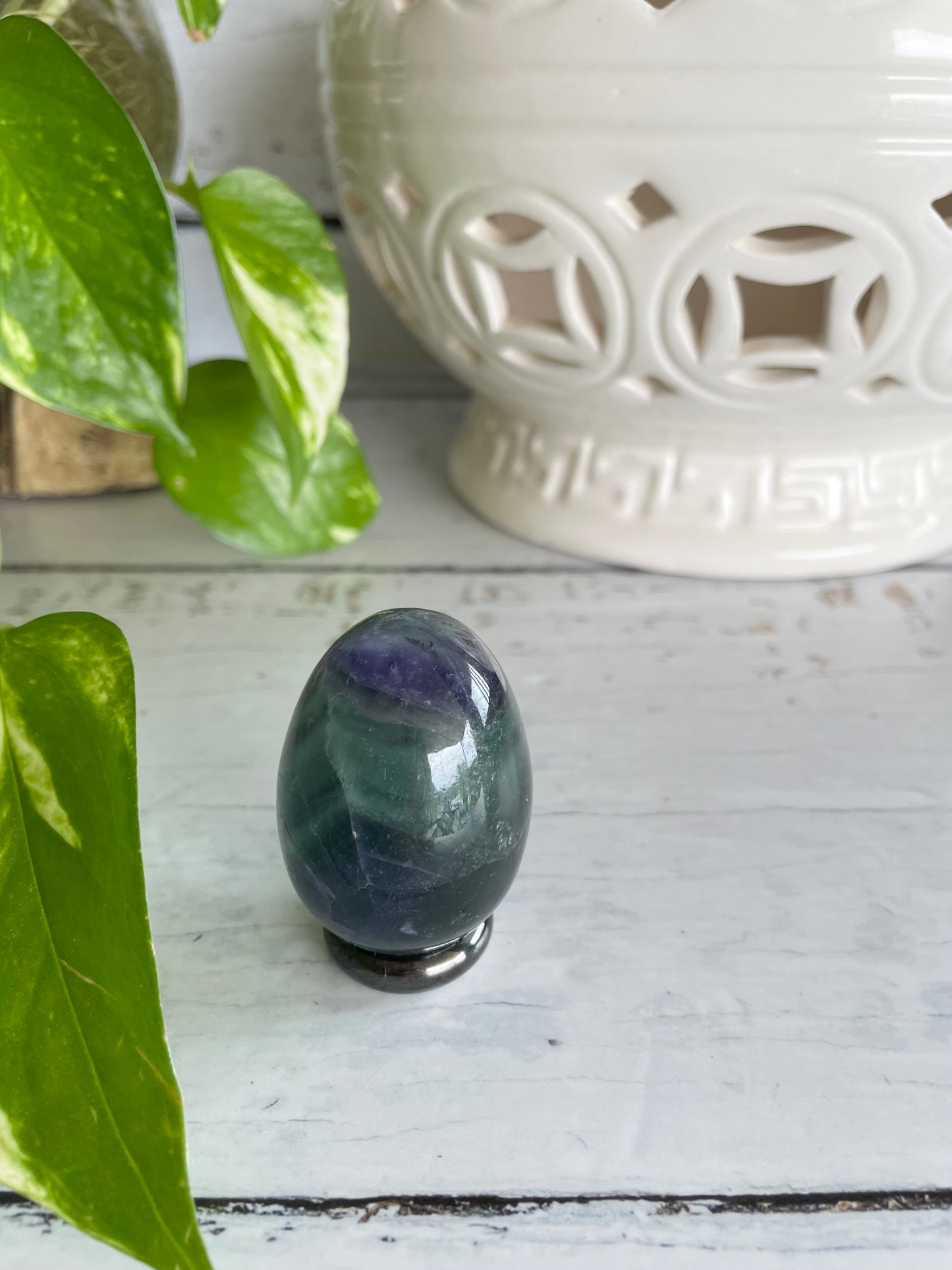 Rainbow Fluorite Egg Includes Hematite Ring