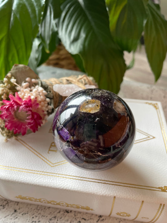 Chevron Dream Amethyst Sphere Includes Wooden Holder