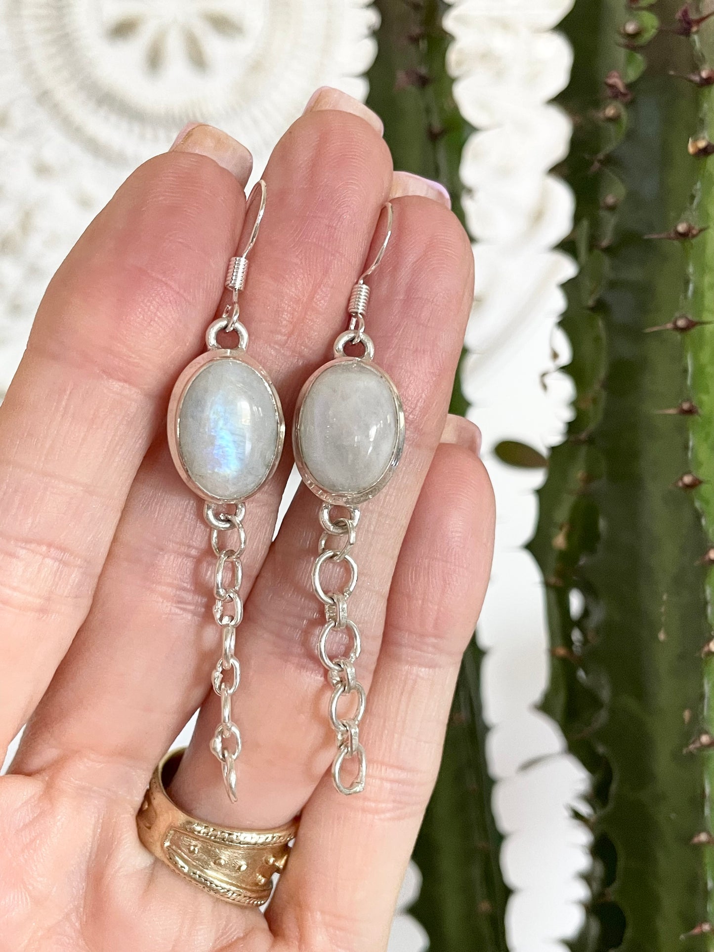 Rainbow Moonstone Chain Dangles