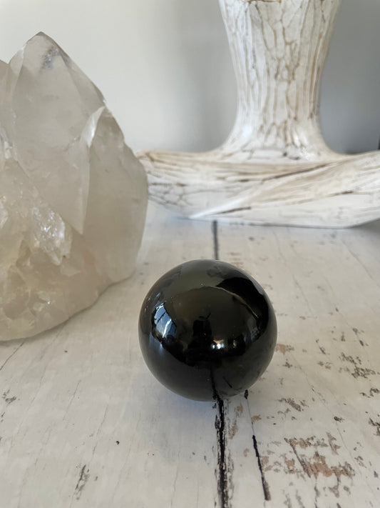 Black Obsidian Sphere includes wooden holder