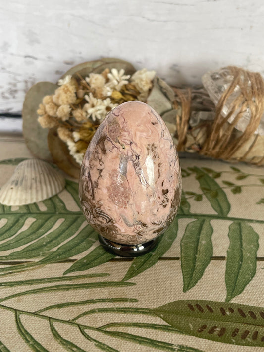 Rhodochrosite Egg Includes Hematite Ring