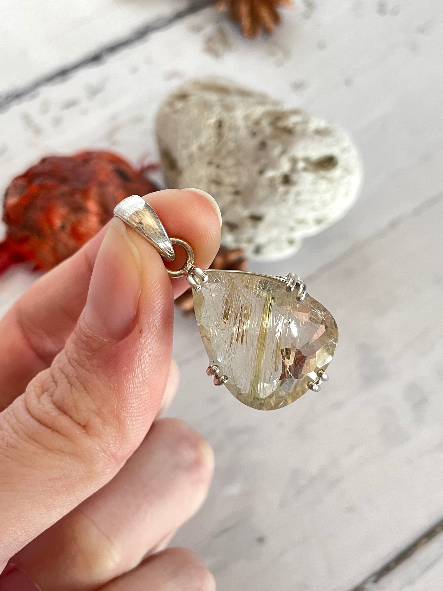 Angels Hair /Rutilated Golden Quartz Silver Pendant