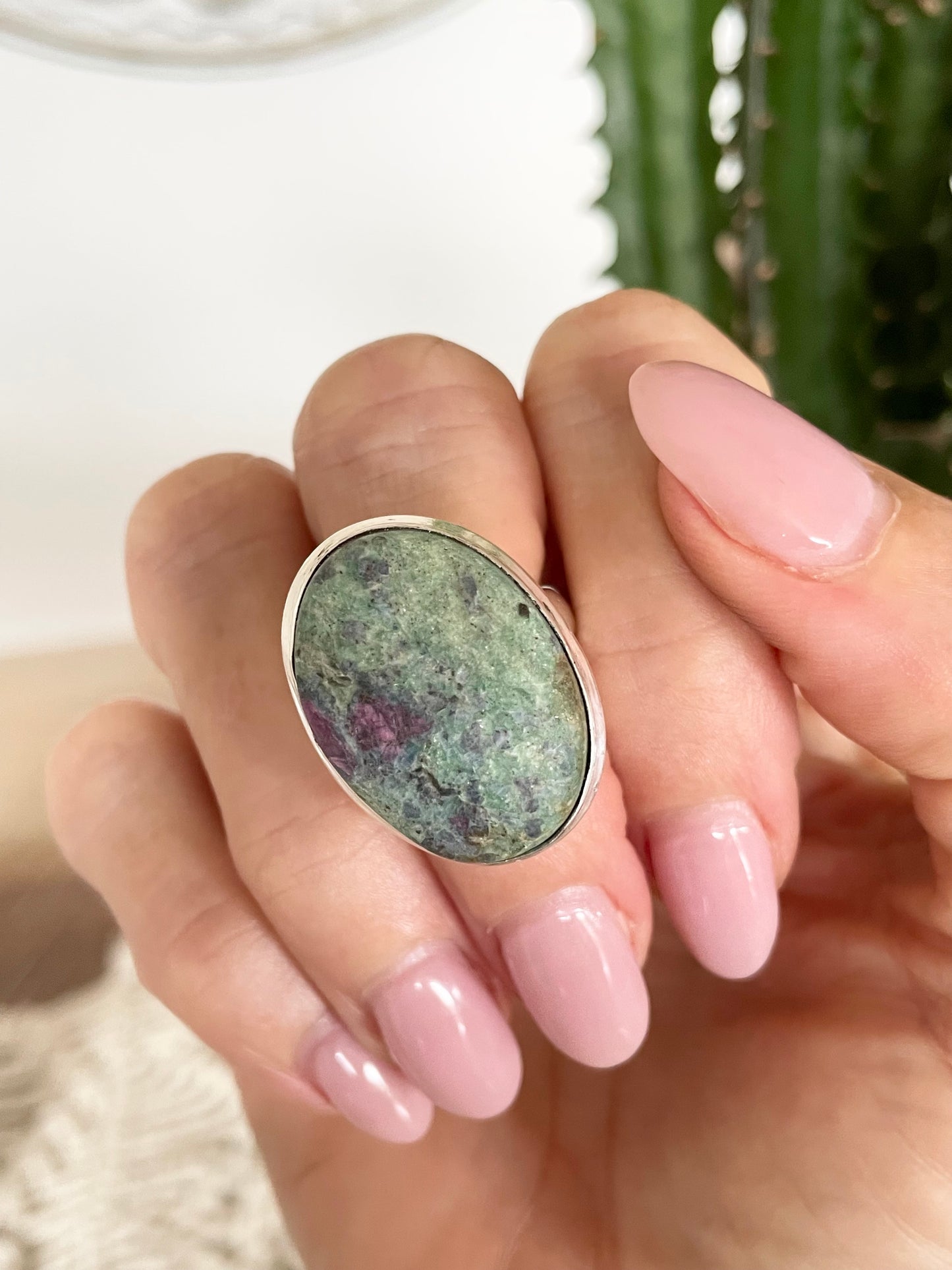 Ruby Fuchsite Silver Ring ~ adjustable size 6.5-10