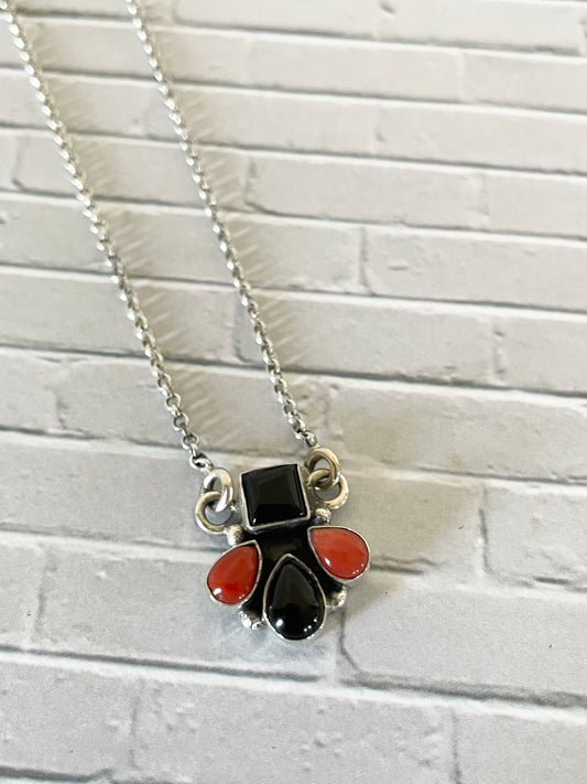 Black Onyx & Coral Necklace