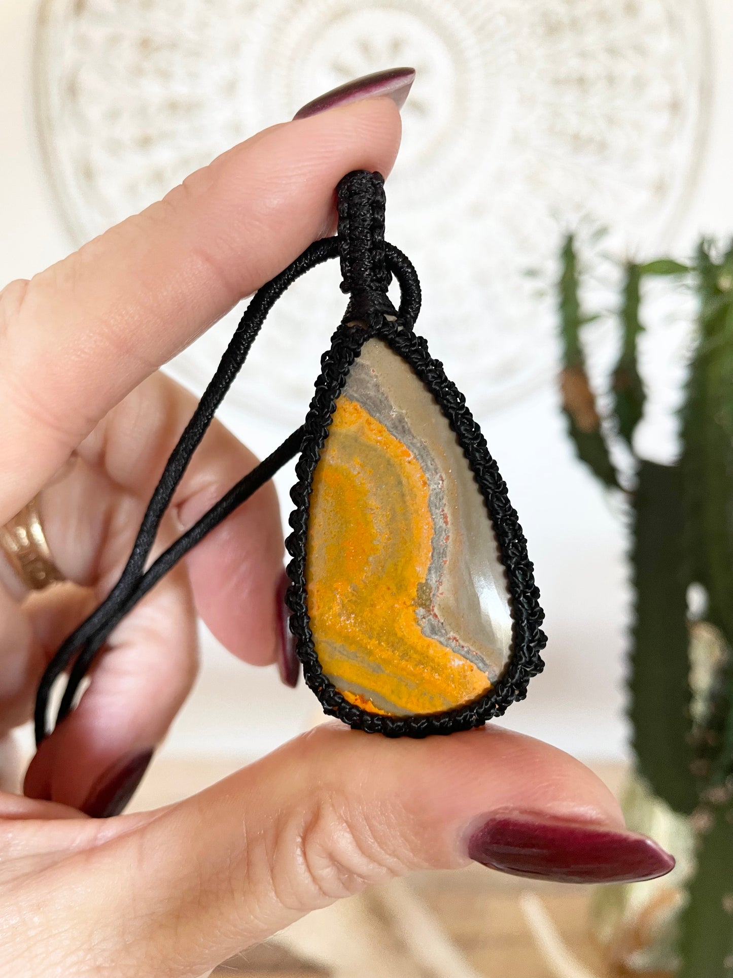 Macrame Pendant ~ Bumblebee Jasper