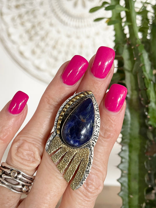 Sodalite adjustable ring ~ sizes 6.5-10