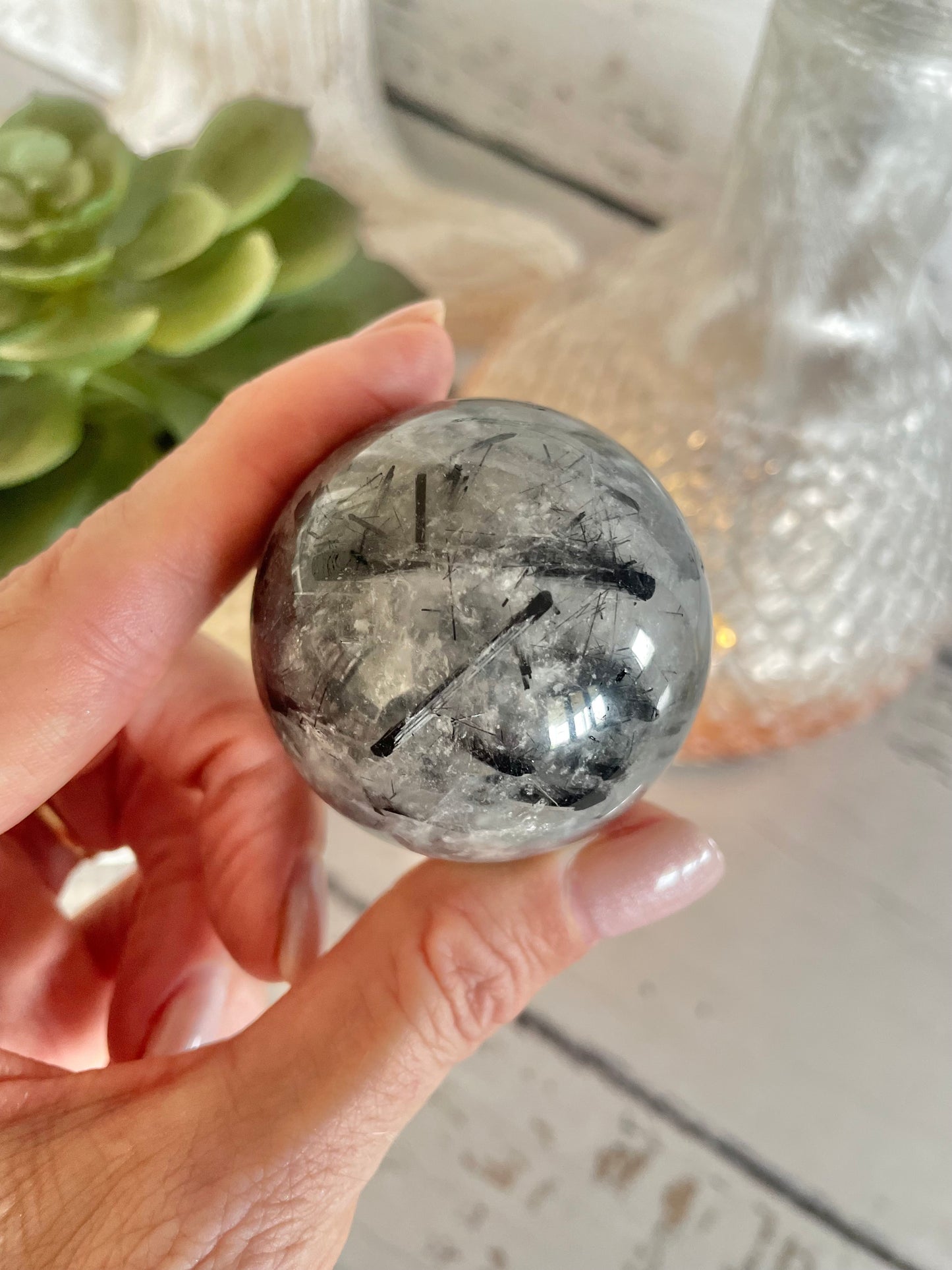 Tourmaline In Quartz Sphere Includes Holder